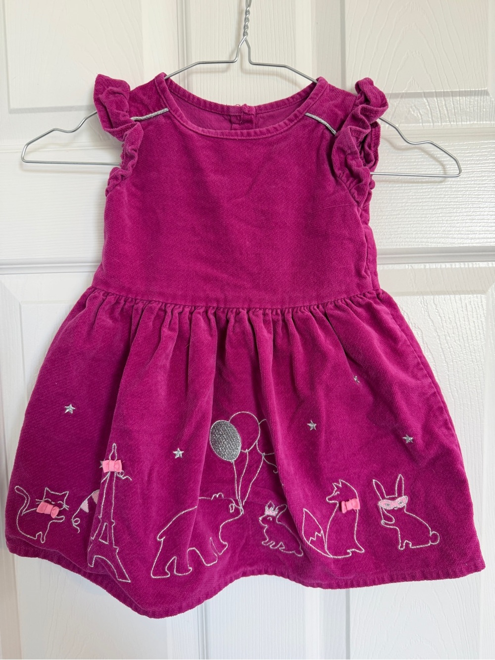 Gymboree Magenta Velvet Dress with Animal & Balloon Embroidery